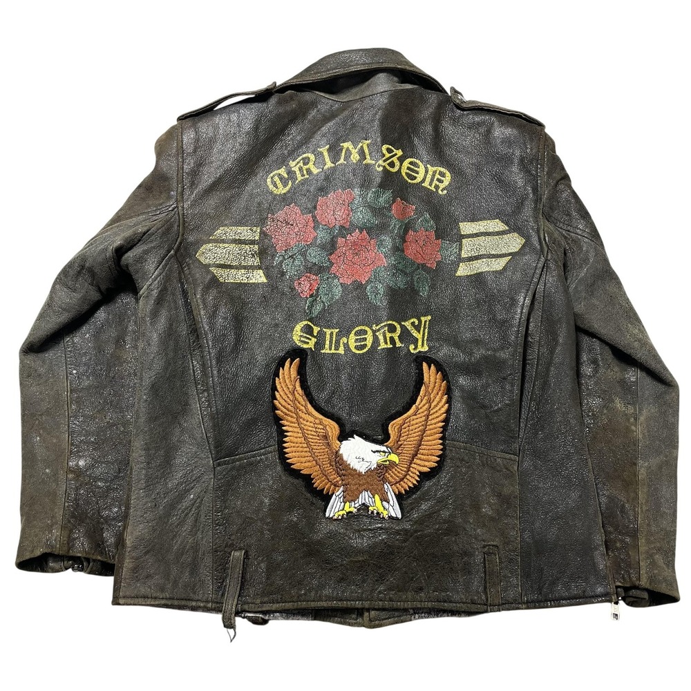 Vintage Biker Jacket Mens Medium Brown Leather Motorcycle Crimzon Glory Eagle